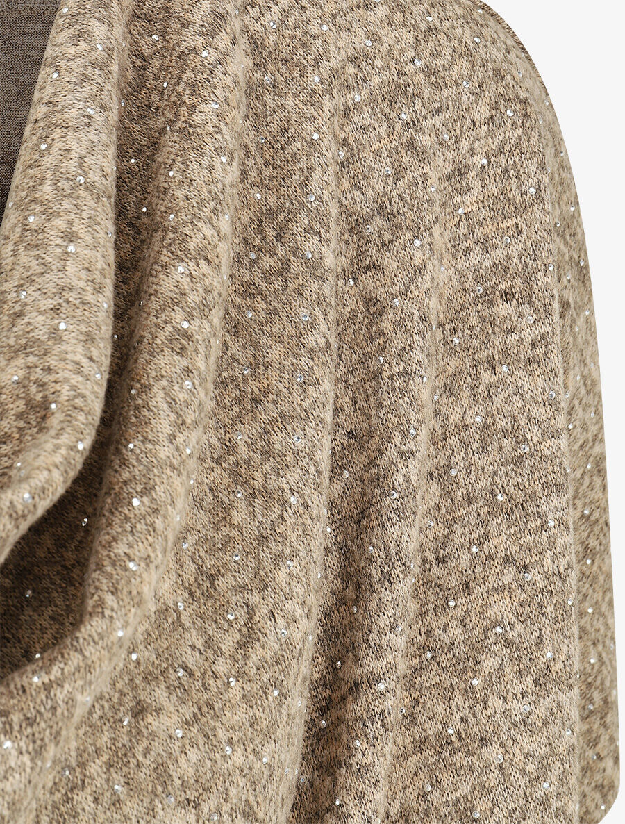 Pull fin strassé à col bénitier - Beige chiné - 3