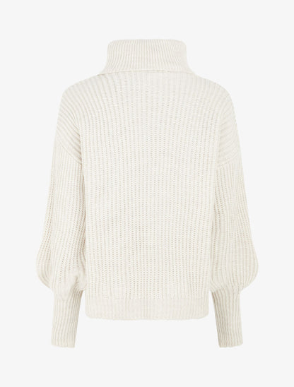 Pull uni en maille à col roulé - Blanc cassé - 2