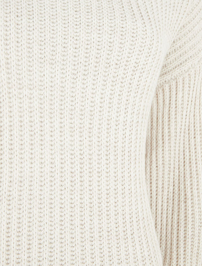 Pull uni en maille à col roulé - Blanc cassé - 3