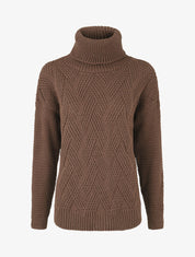 Pull uni en maille à col roulé - Marron - 1