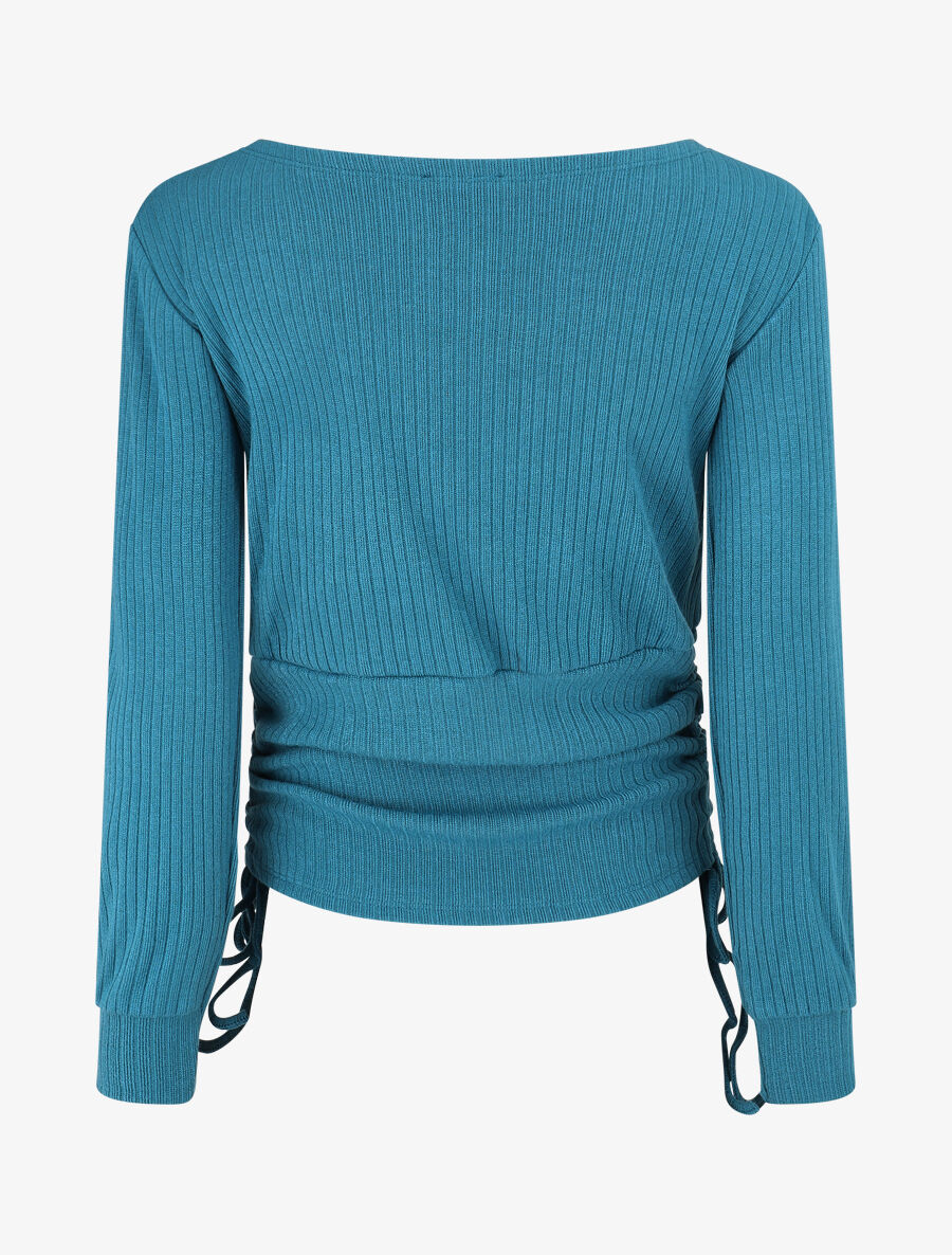 Pull fin côtélé ajustable - Bleu canard - 2