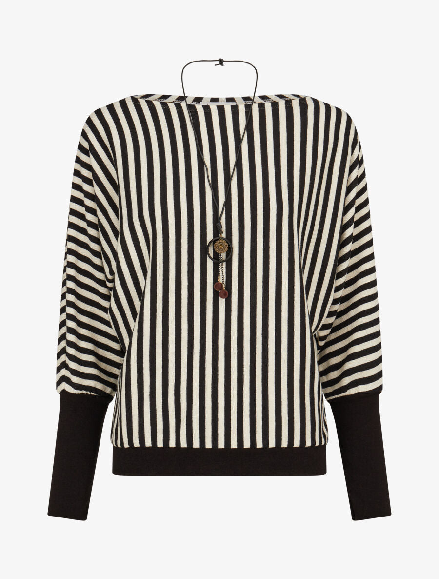 Pull à rayures irisées et col bateau - Noir - 1