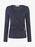 Pull fin effet superposé à empiècement bijou strassé - Marine - 5
