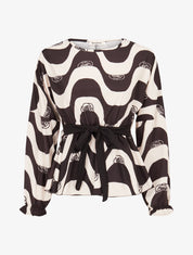 Blouse péplum imprimé art moderne - Noir - 1