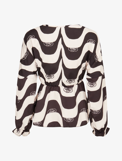 Blouse péplum imprimé art moderne - Noir - 2