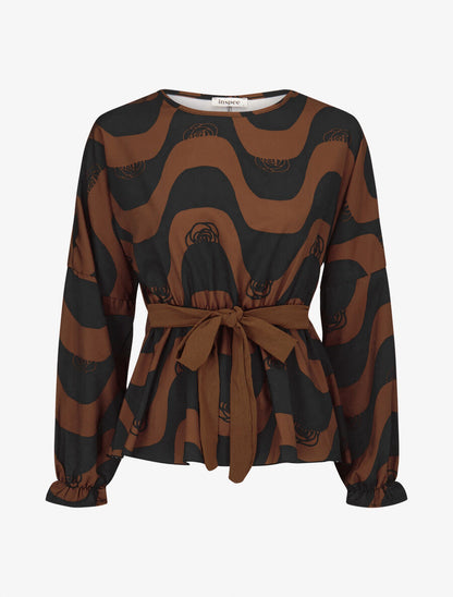 Blouse péplum imprimé art moderne - Marron - 1