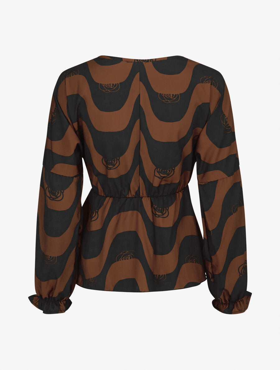 Blouse péplum imprimé art moderne - Marron - 2