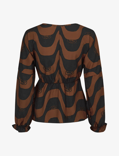 Blouse péplum imprimé art moderne - Marron - 2