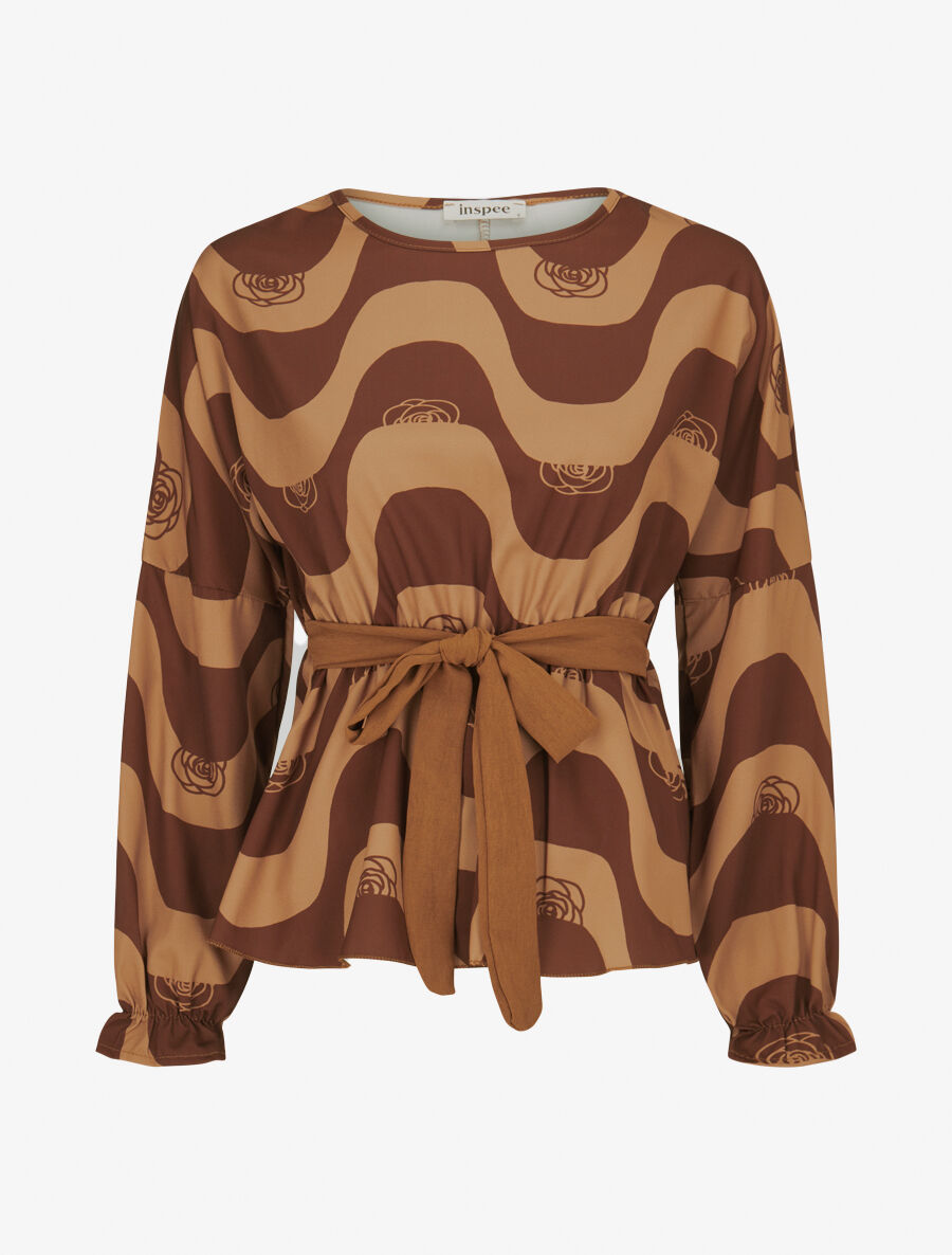 Blouse péplum imprimé art moderne - Camel - 4