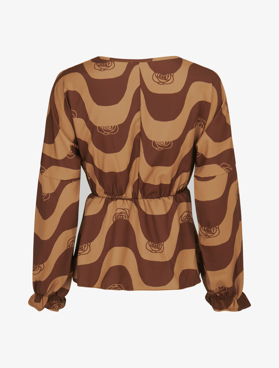 Blouse péplum imprimé art moderne - Camel - 2