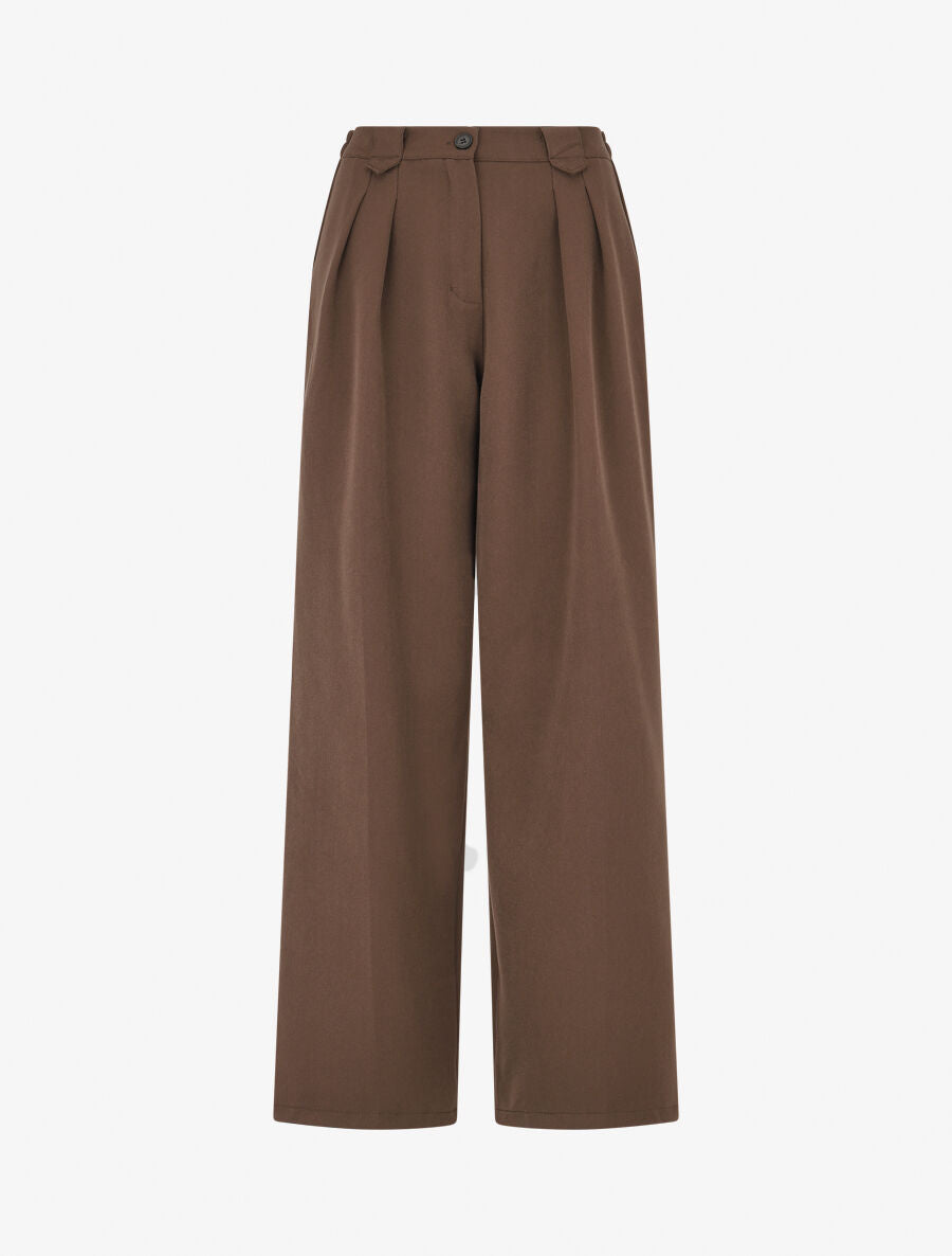 Pantalon ample à taille élastiquée - Marron - 1