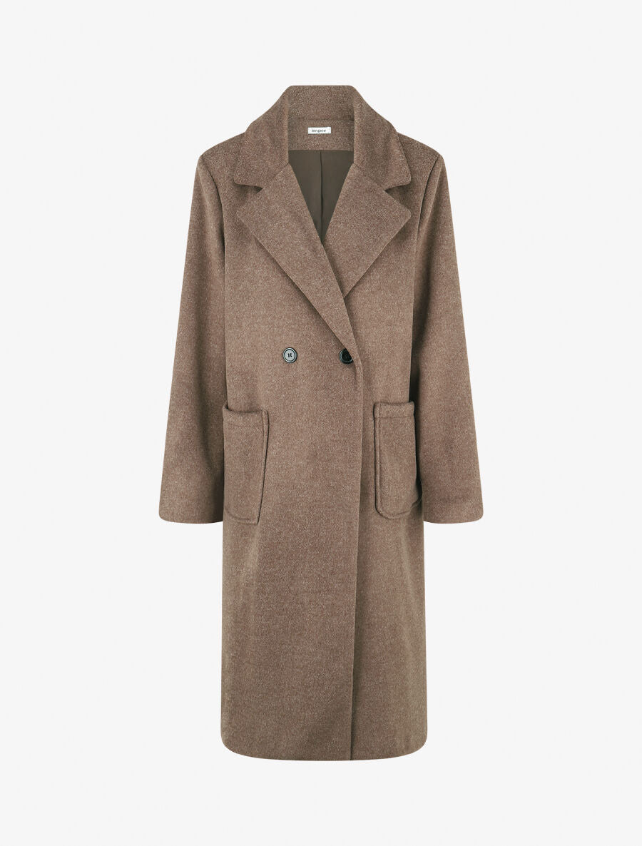Manteau long uni style feutre - Marron chiné - 4