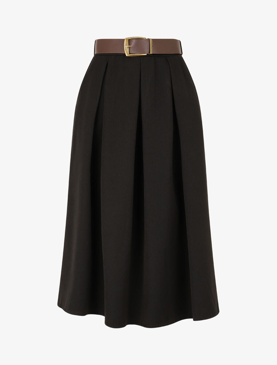 Jupe unie à taille élastiquée - Noir - 1