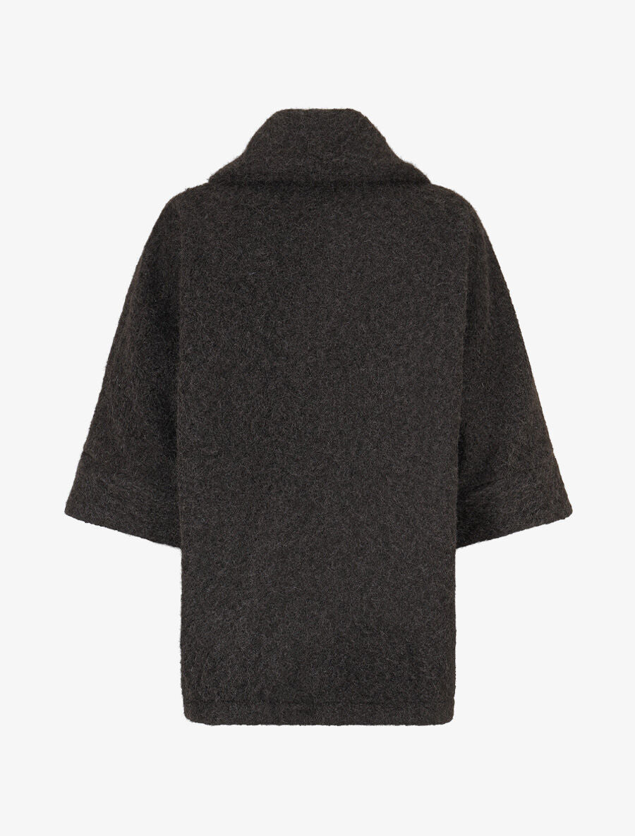 Manteau mi-long duveteux - Noir - 2