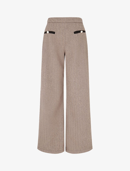 Pantalon droit à imprimé chevron - Camel - 1