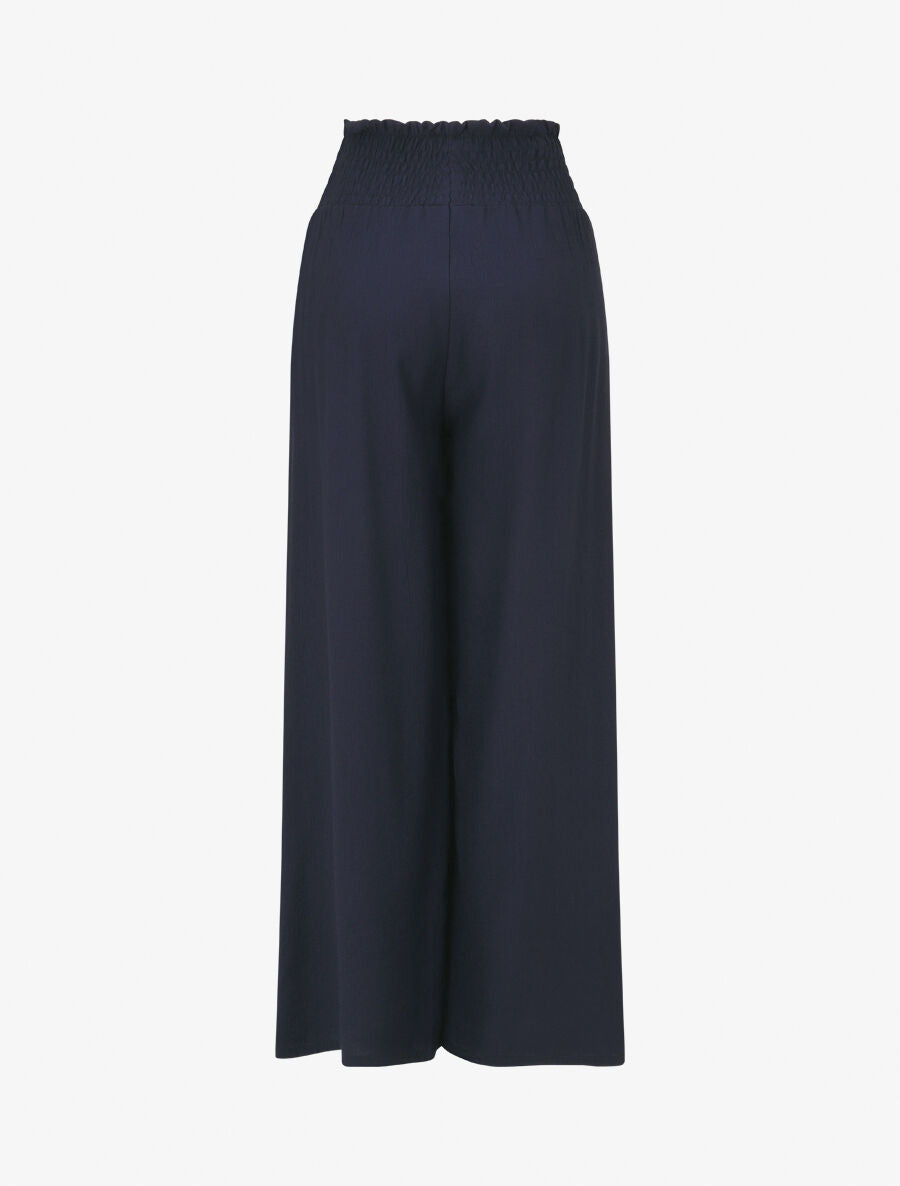 Pantalon fluide et texturé à taille haute - Marine - 2