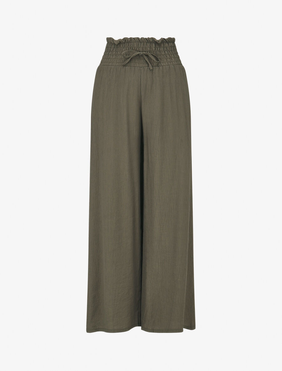 Pantalon fluide et texturé à taille haute - Kaki - 1