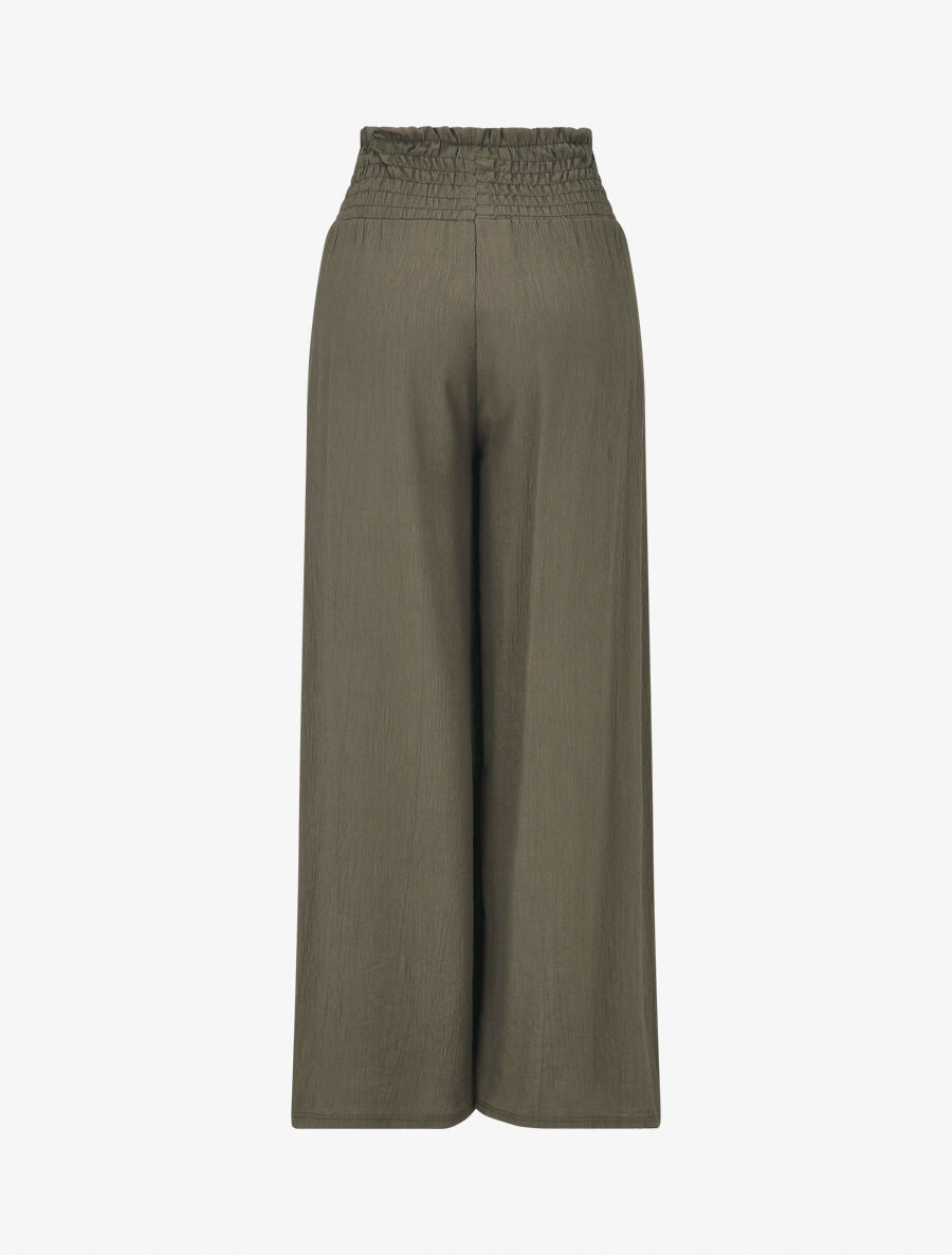 Pantalon fluide et texturé à taille haute - Kaki - 2