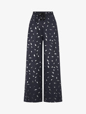 Pantalon élastiqué imprimé plumes irisées - Marine - 4