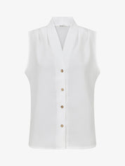 Top uni sans manches boutonné - Blanc - 1
