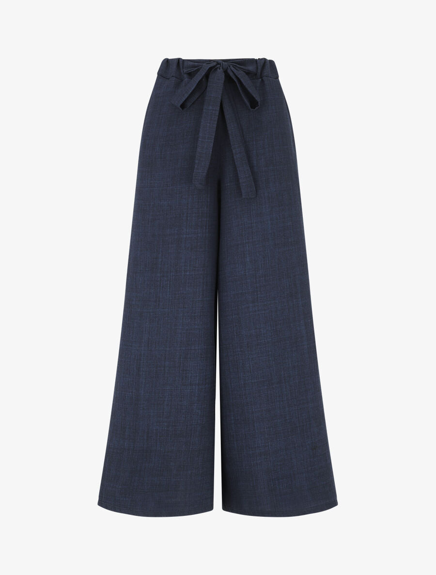 Pantalon uni effet lin - Marine - 1