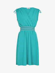 Robe unie sans manches à taille élastiquée - Turquoise - 1