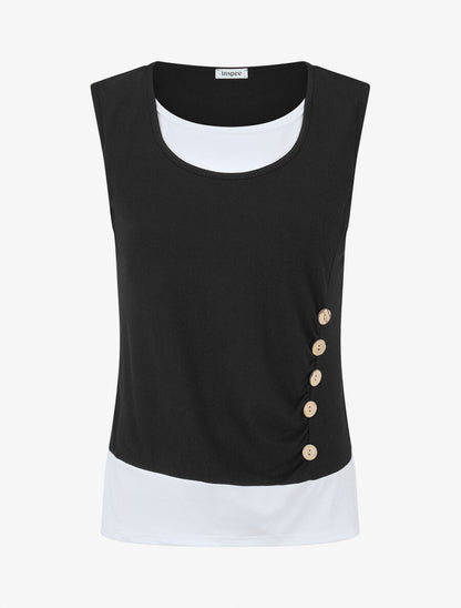 Top effet superposé à boutons - Noir - 4