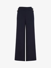 Pantalon ample taille haute à boutons - Marine - 1