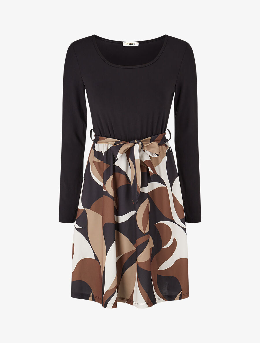 Robe patineuse à jupe imprimée - Noir - 1