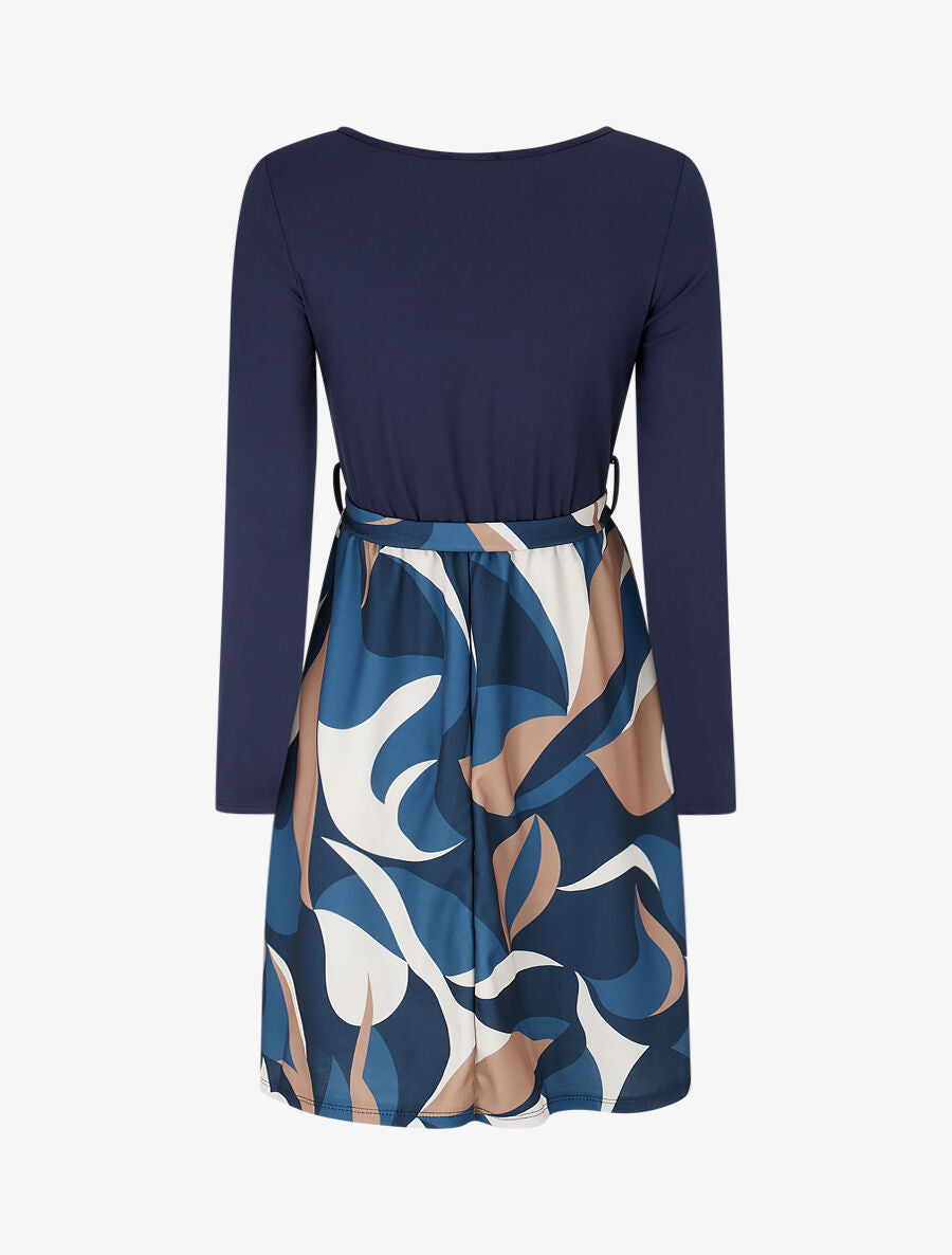 Robe patineuse à jupe imprimée - Marine - 2