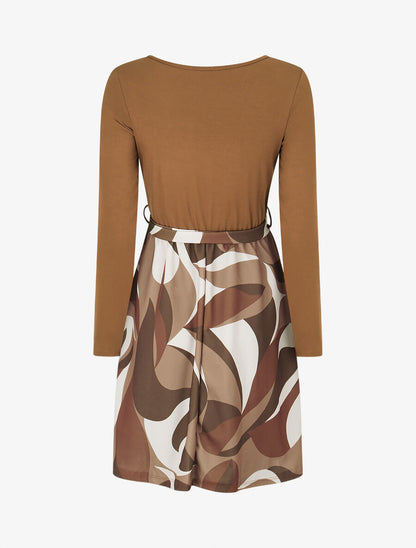 Robe patineuse à jupe imprimée - Camel - 2