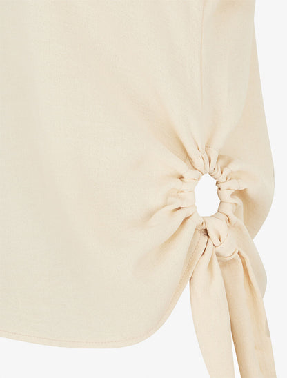 Top droit manches courtes bords à noeud - Beige - 3