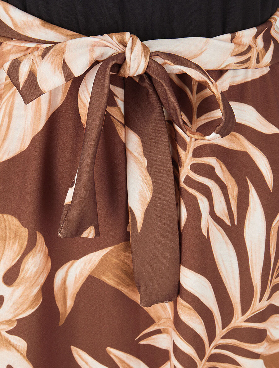 Robe patineuse à jupe imprimé tropical - Marron - 3
