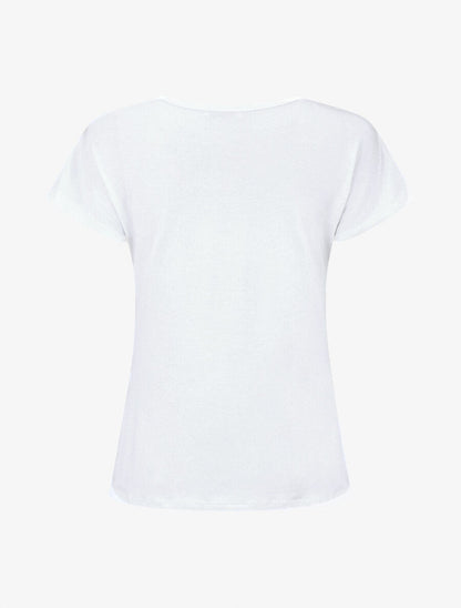 T-shirt droit manches courtes col rond à dentelle - Blanc - 2