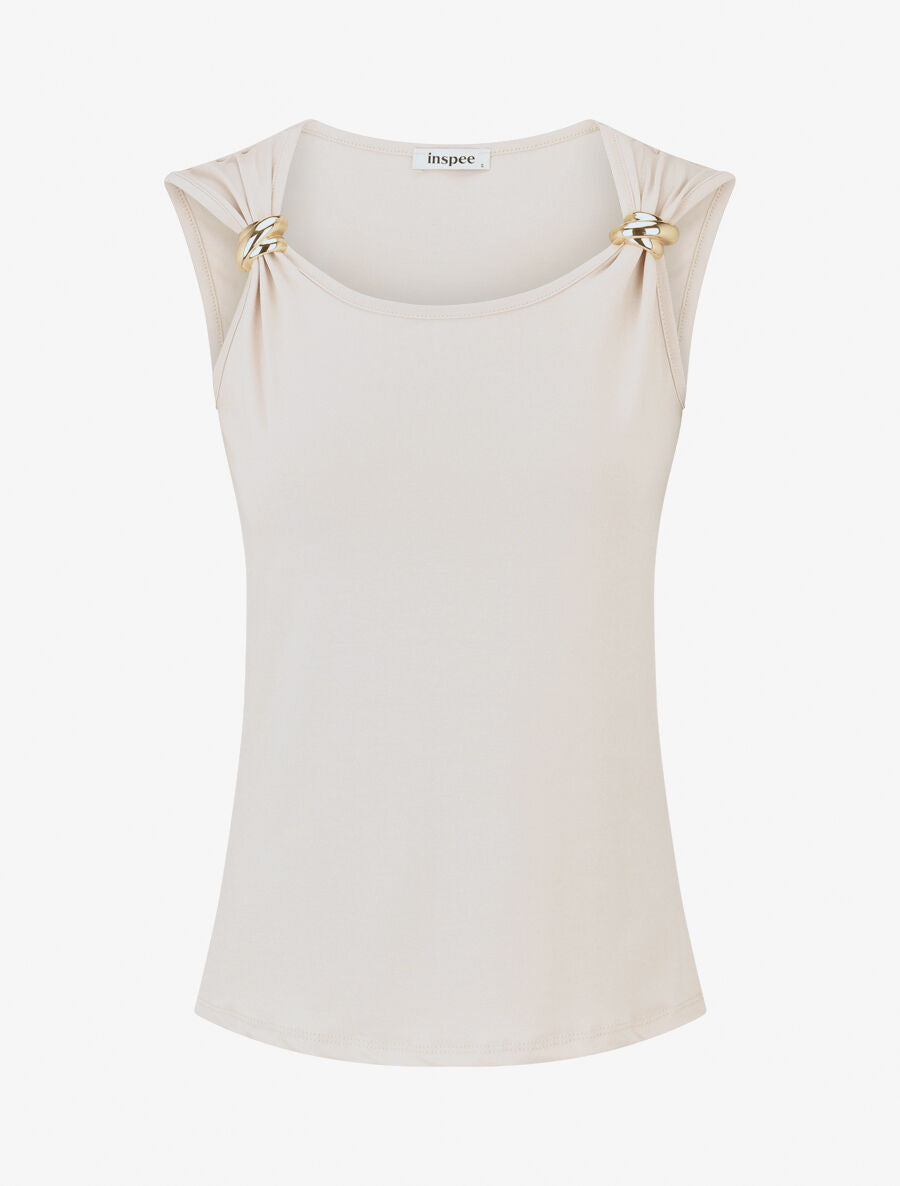 Débardeur droit à bretelles bijou - Beige - 1