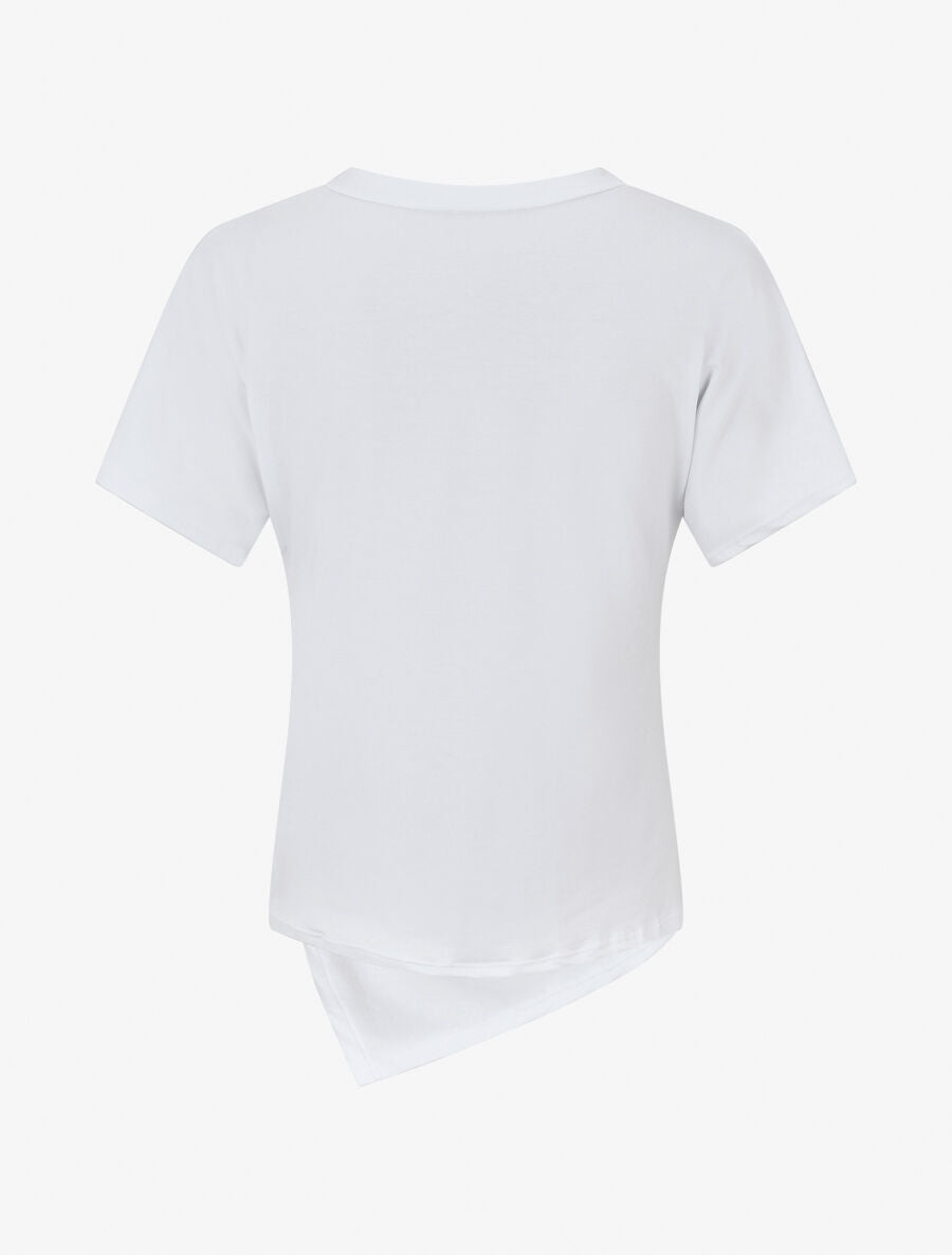 T-shirt uni à côté froncé - Blanc - 2