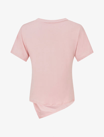 T-shirt uni à côté froncé - Rose - 2