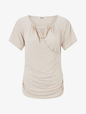 Top droit col cache coeur à chaînette - Beige - 1