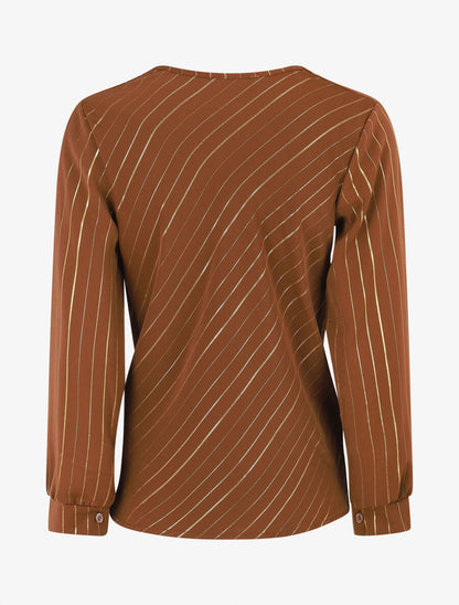 Blouse fluide à rayures irisées - Marron - 2
