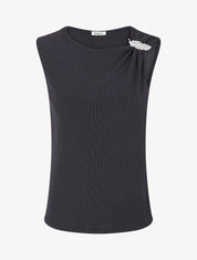 Top droit sans manches à broche plume - Marine - 1