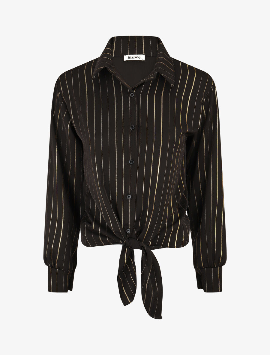 Blouse à nouer et rayures irisées - Noir - 4