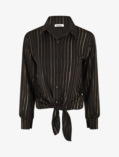 Blouse à nouer et rayures irisées - Noir - 4