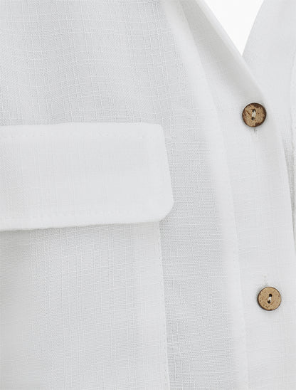 Top uni boutonné effet lin - Blanc - 3