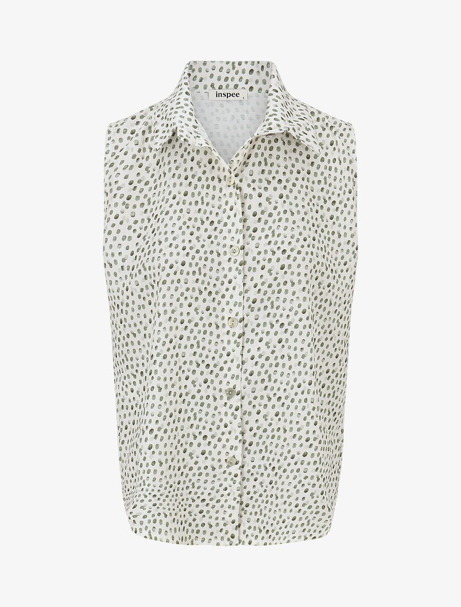 Chemise sans manches à pois - Kaki - 1
