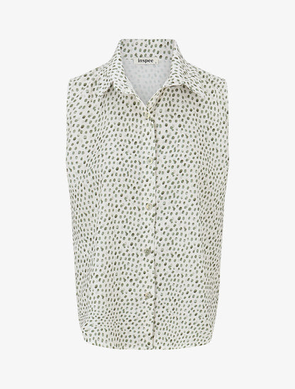 Chemise sans manches à pois - Kaki - 1