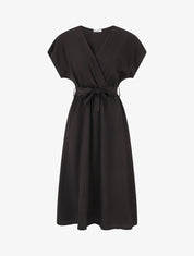 Robe longue unie à manches courtes - Noir - 1