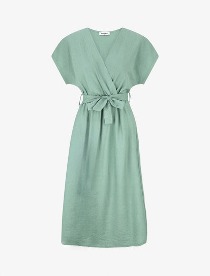 Robe longue unie à manches courtes - Vert d&