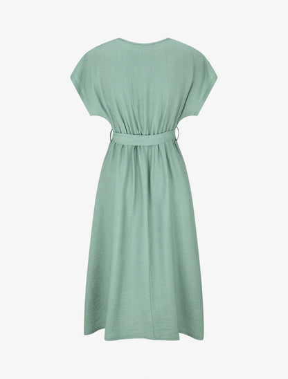 Robe longue unie à manches courtes - Vert d&