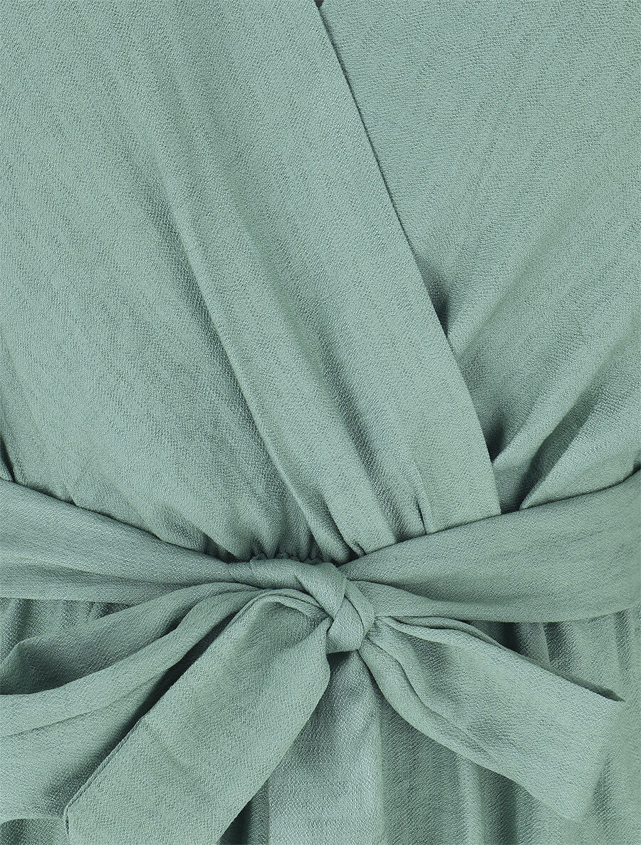 Robe longue unie à manches courtes - Vert d&