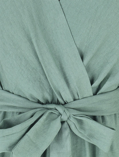 Robe longue unie à manches courtes - Vert d&